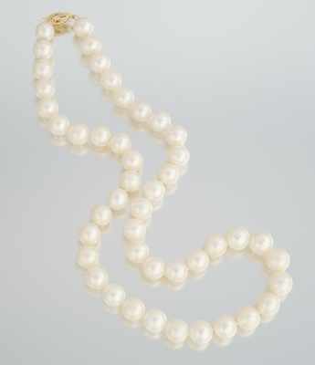 Appraisal: A Princess Length Pearl Necklace with Gold Clasp k yellow