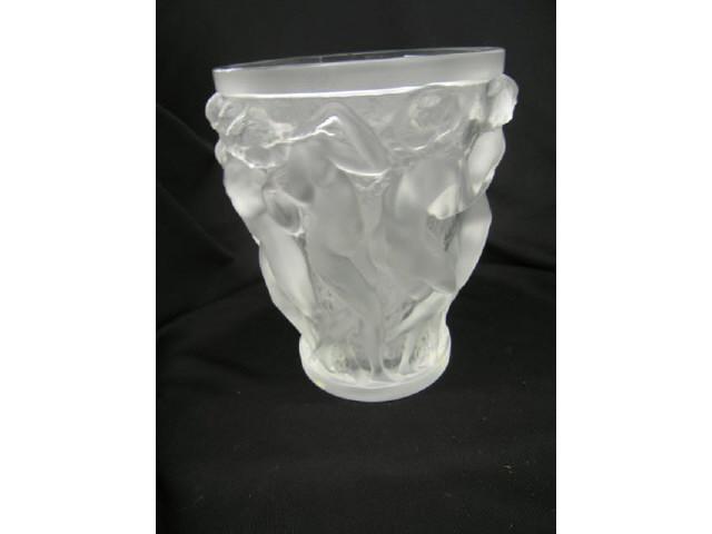 Appraisal: Lalique French Crystal Bacchantes Vase with frosted nudes tall diameter