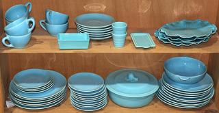 Appraisal: lot of approx American art pottery group executed in teal