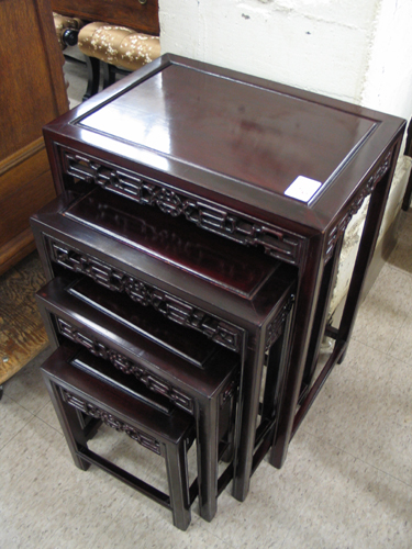 Appraisal: SET OF CHINESE ROSEWOOD QUARTETTO TABLES of rectangular form nesting