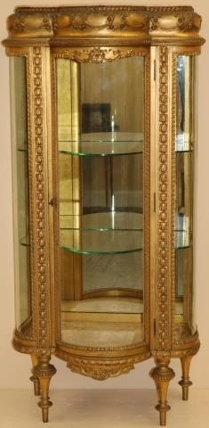 Appraisal: S FRENCH GILDED CURIO CABINET WITH PINKMARBLE TOP WREATH AND