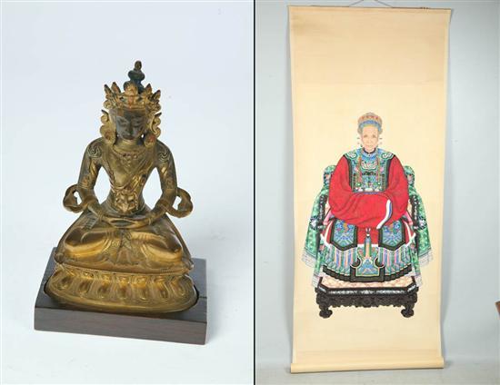 Appraisal: BUDDHA AND SCROLL Asian late th-early th century Pictured is