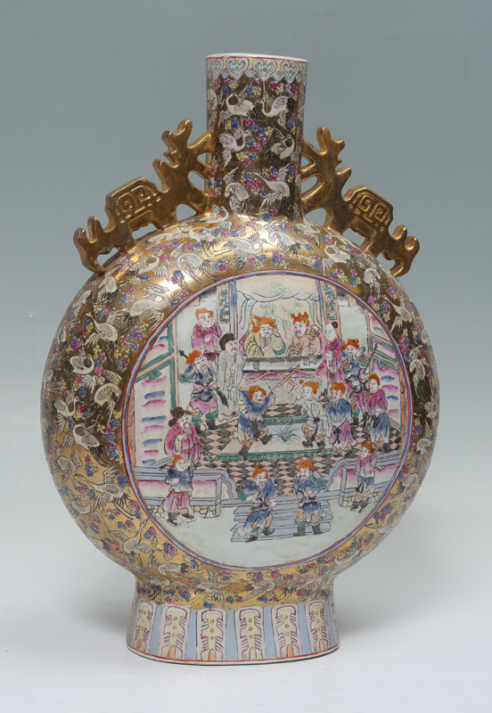 Appraisal: CHINESE EXPORT ROSE MEDALLION MOON VASE Gilt and polychrome decorated