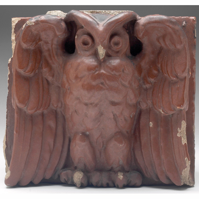 Appraisal: Rookwood Faience tile attribution large architectural element owl design covered