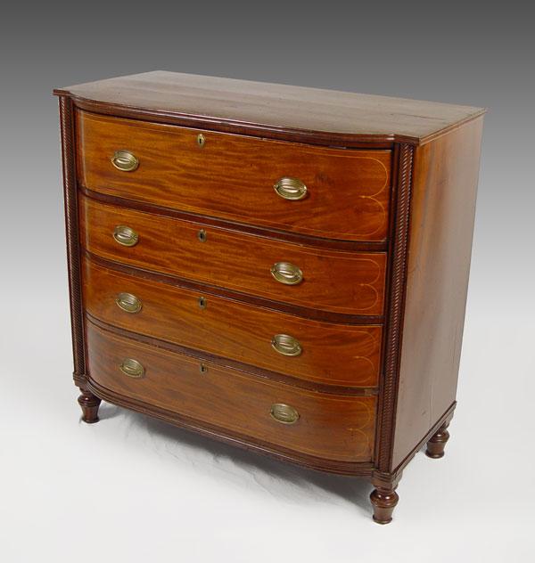 Appraisal: SHERATON BOWFRONT DRAWER CHEST drawer chest with fine string inlay