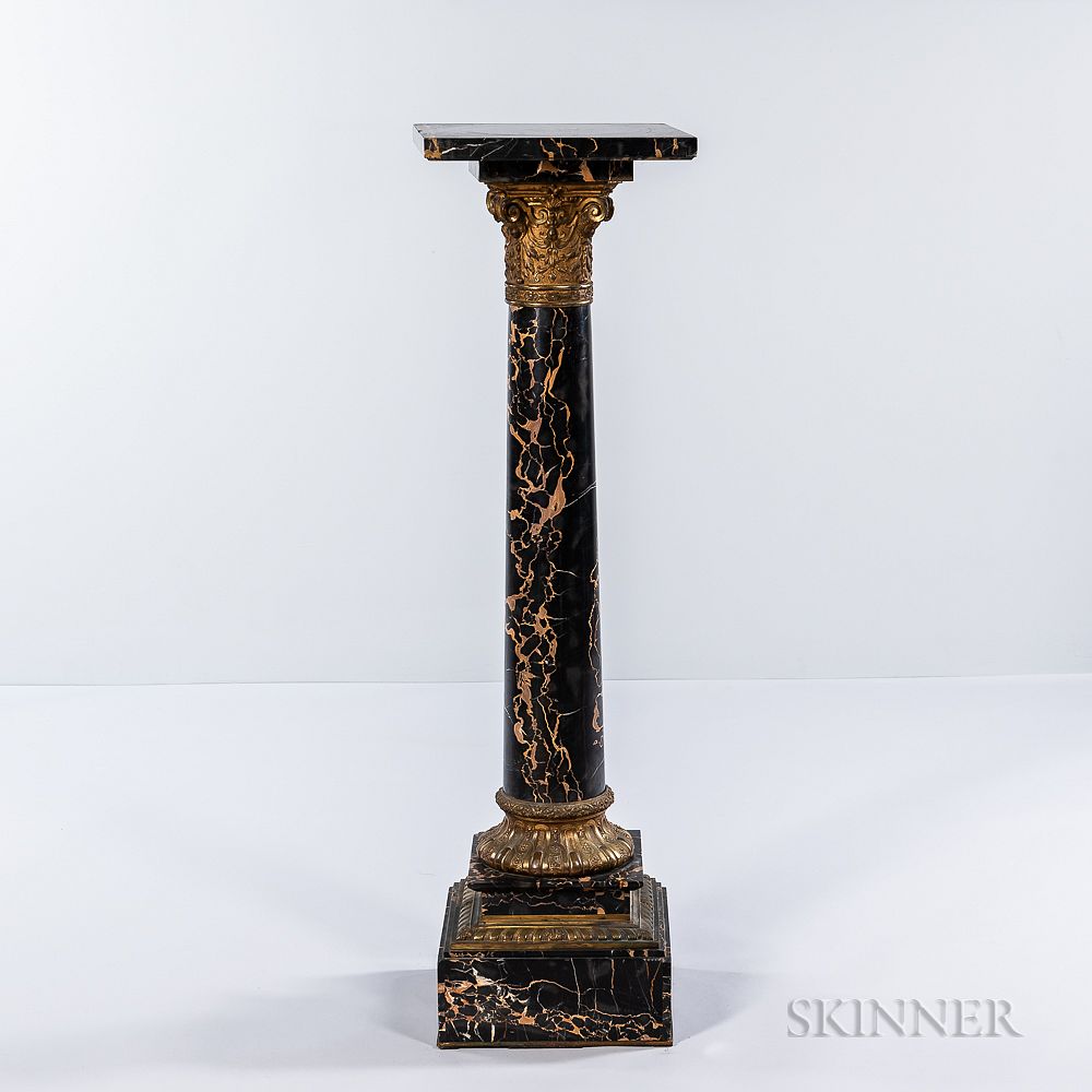 Appraisal: Nero Portoro Marble and Gilt-bronze Pedestal Nero Portoro Marble and