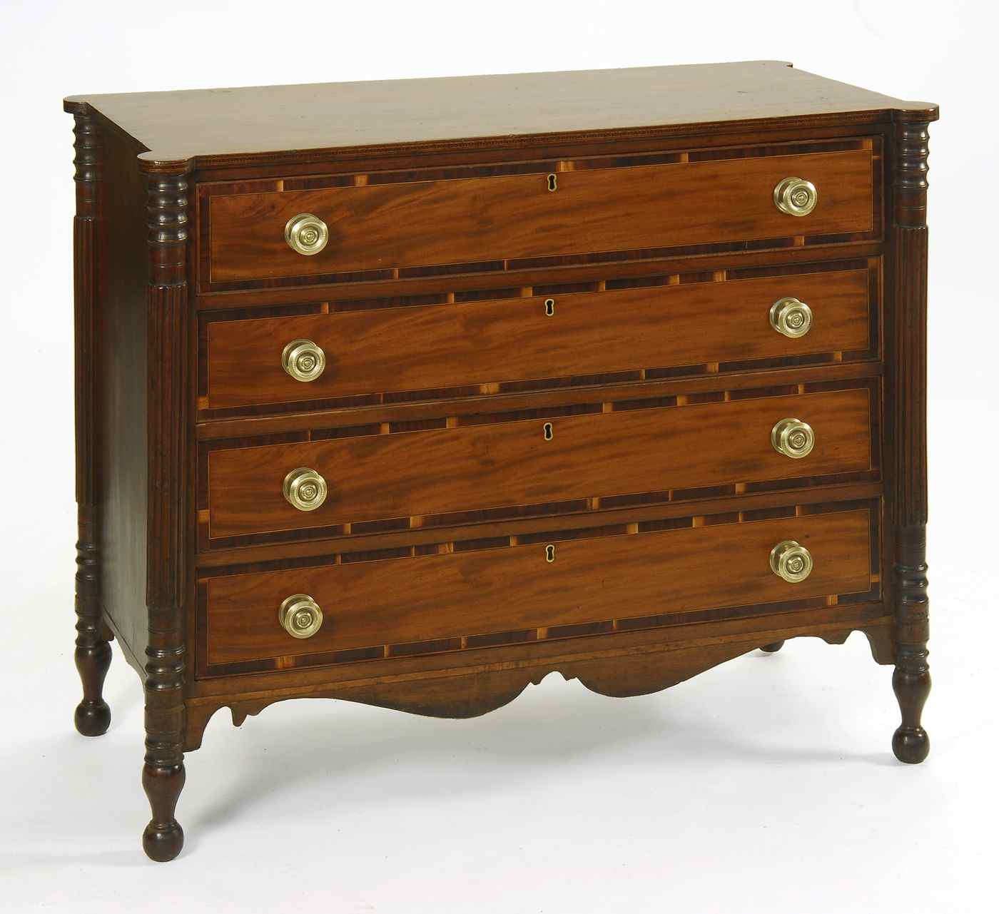 Appraisal: ANTIQUE AMERICAN SHERATON FOUR-DRAWER CHESTCoastal Massachusetts First Quarter of the