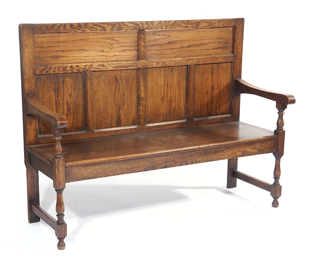 Appraisal: English oak hall bench th C English oak hall bench