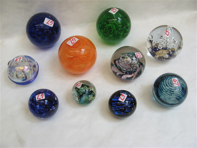 Appraisal: TEN SIGNED ART GLASS PAPERWEIGHTS globe form in variety of