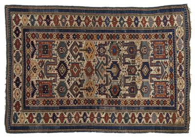 Appraisal: Shirvan rug repeating rectilinear motifs on ivory field probably late