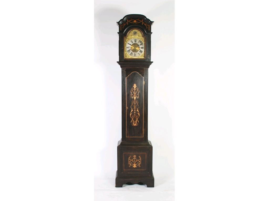 Appraisal: TWENTIETH CENTURY GERMAN EBONISED OAK AND MARQUETRY INLAID LONGCASE CLOCK