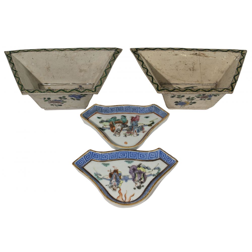 Appraisal: CHINESE PORCELAIN PLANTERSMatching pair of trapezoidal shape having enamel floral