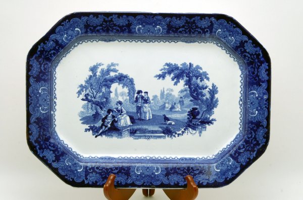 Appraisal: Dark blue transferware platter marked Watteau FM Co th century