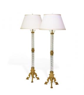 Appraisal: A PAIR OF CRYSTAL AND GILT METAL FLOOR LAMPS A