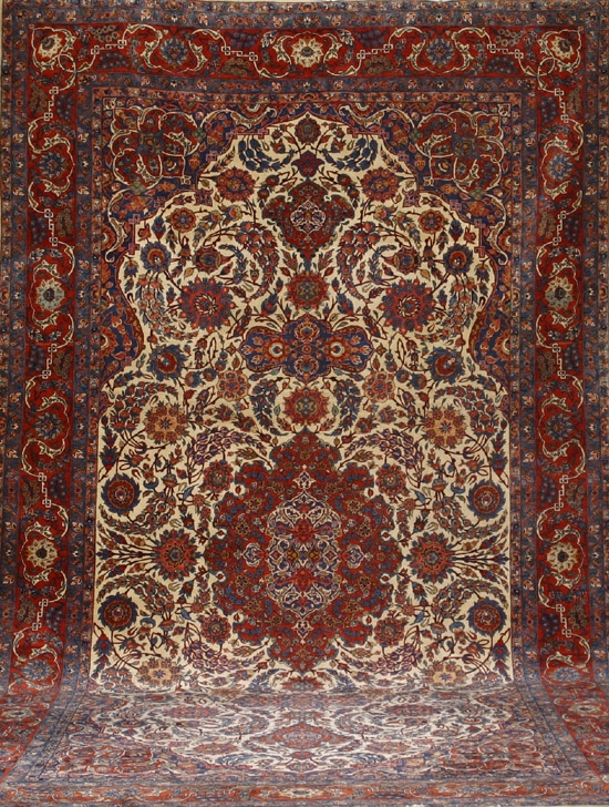 Appraisal: Keshan Rug Post Ivory ground with palmette field centering a