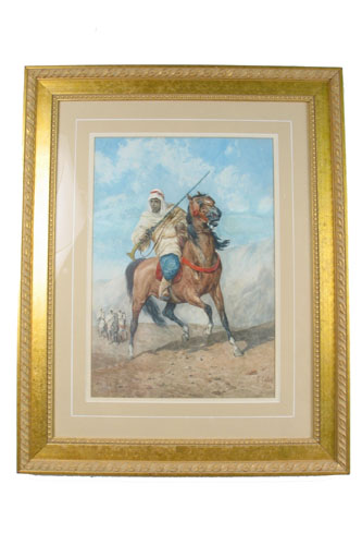 Appraisal: GIUSSEPPE GABANI Italian - Watercolor on paper Three Arabs pursuing