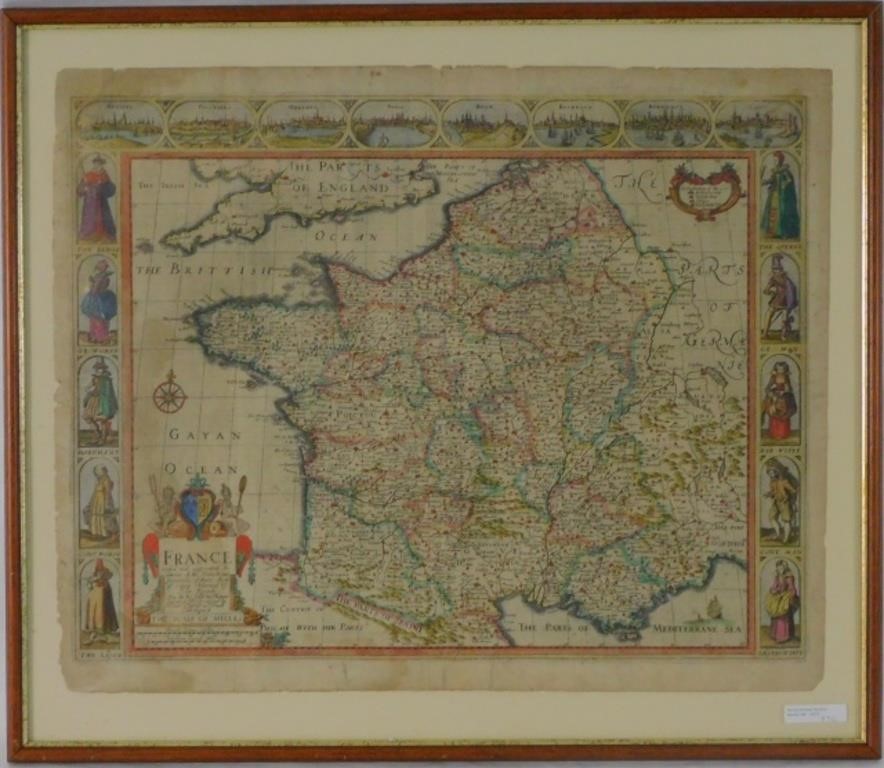 Appraisal: TH TH C MAP OF FRANCE HAND COLOREDengraving Borders depict