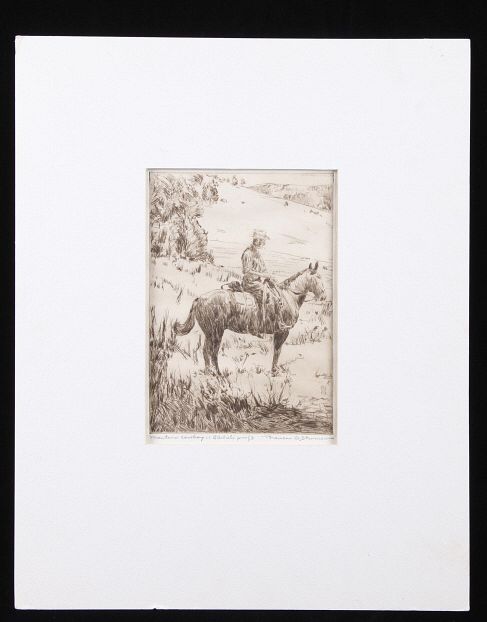 Appraisal: Bronson G Stevenson Montana Cowboy Etching Offered in this lot