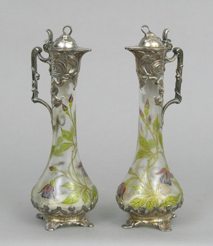 Appraisal: A Pair of Art Nouveau Wine Ewers A pair of