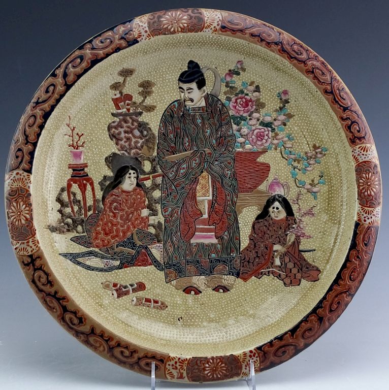 Appraisal: Antique Japanese Moriage Satsuma Pottery Charger Crafted of Japanese pottery