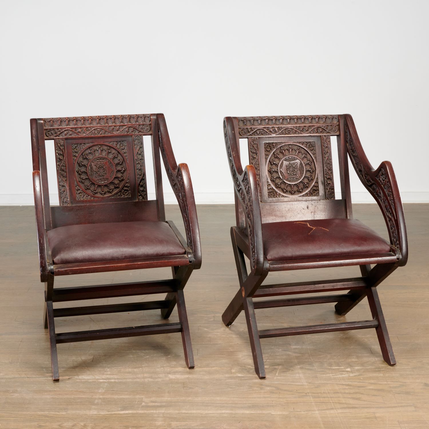 Appraisal: PAIR VICTORIAN CARVED OAK GLASTONBURY CHAIRS Late th c England