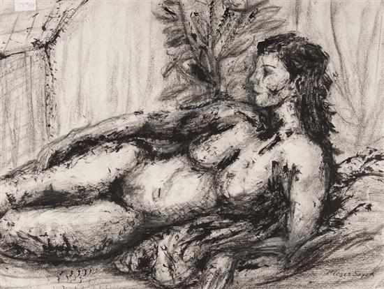 Appraisal: Moses Soyer American - Reclining Nude charcoal with brush and