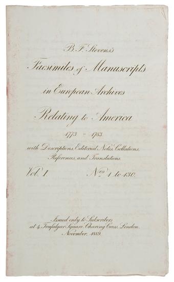 Appraisal: STEVENS Benjamin Franklin - B F Stevens's Facsimiles of Manuscripts