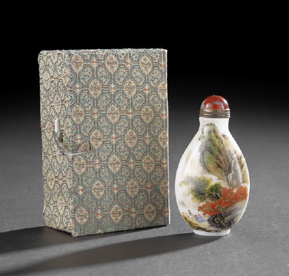 Appraisal: Chinese Enameled Glass Snuff Bottle of flattened pear form enameled