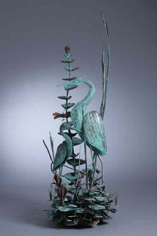 Appraisal: PATINATED COPPER GARDEN FOUNTAIN AND RAIN CATCHER th century Modelled