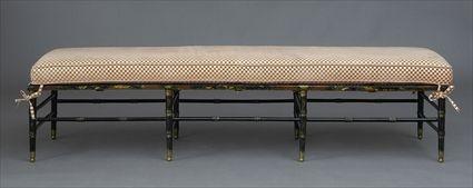 Appraisal: REGENCY CHINOISERIE-DECORATED BENCH The caned seat and frame raised on