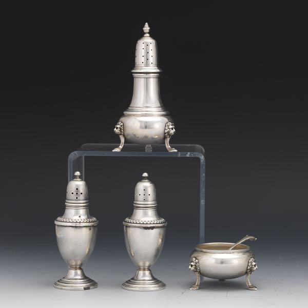 Appraisal: GROUP OF STERLING SALTS Three salt shakers and one salt