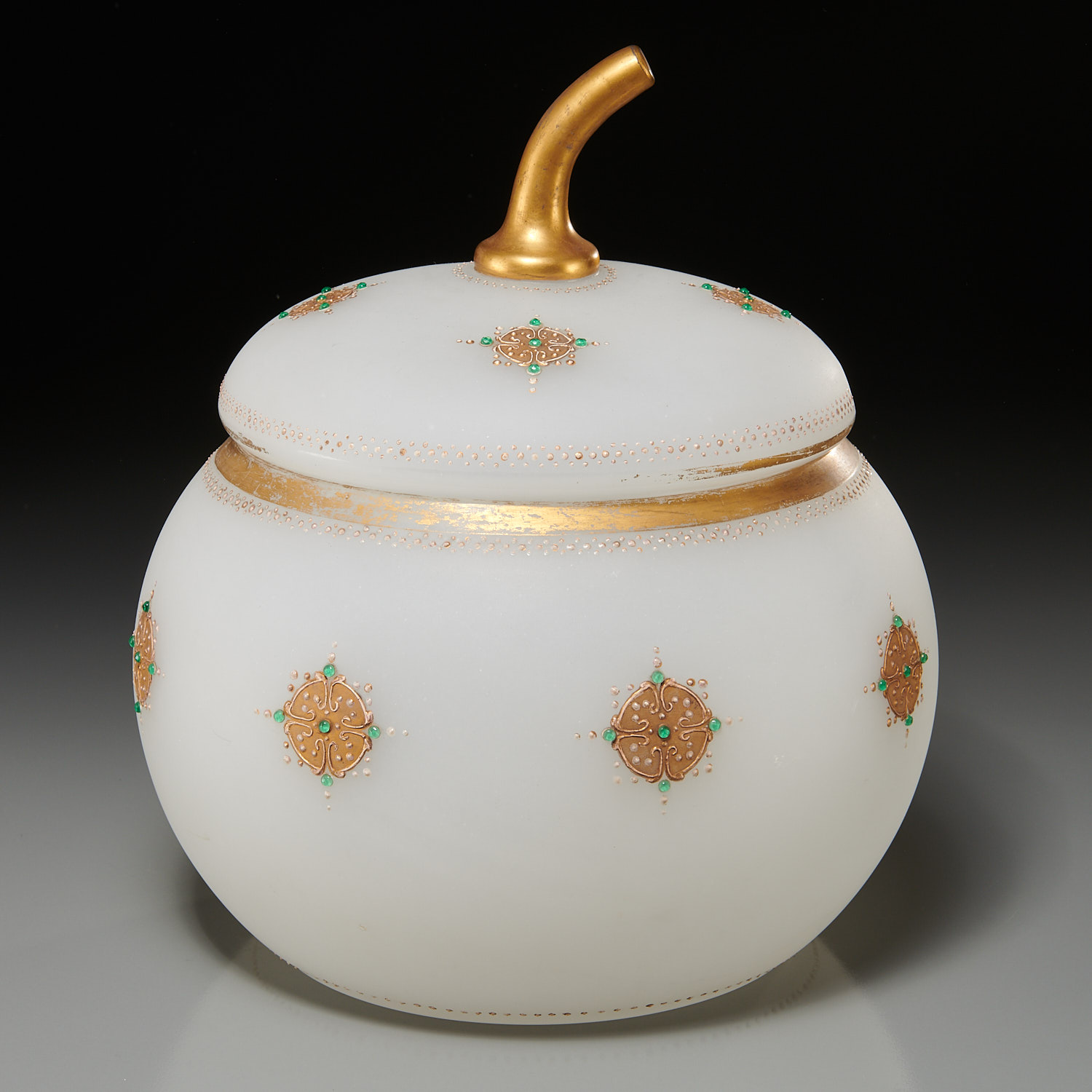 Appraisal: FRENCH OPALINE GILT AND JEWELED LIDDED PUNCHBOWL c s France