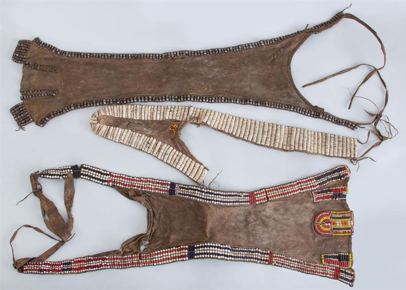 Appraisal: THREE AFRICAN BEADED HYDE APRONS CACHE SEXE Probably Kenya Turkana