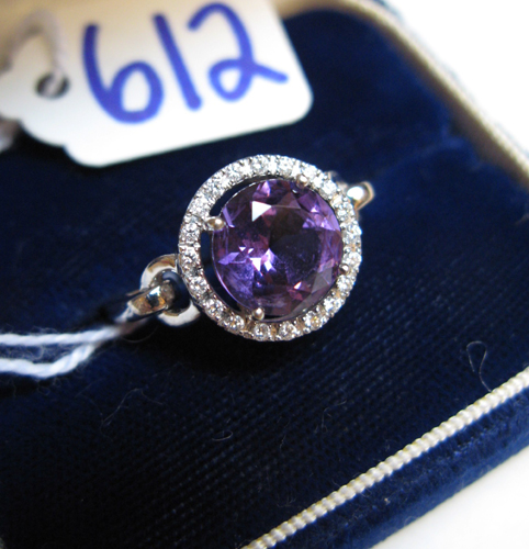 Appraisal: AMETHYST DIAMOND AND FOURTEEN KARAT WHITE GOLD RING Round-cut diamonds