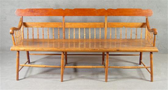 Appraisal: Windsor Style Bench Mid th Centuiry Scalloped back rail with