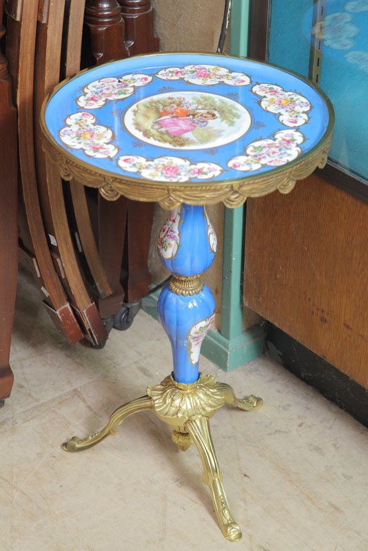 Appraisal: SEVRES STYLE CANDLESTAND Brass mounted candlestand with Sevres style porcelain