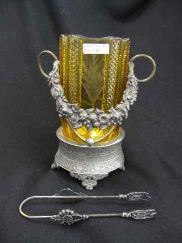 Appraisal: Victorian Art Glass Silverplate Pickle Castor amber insert ornate holder