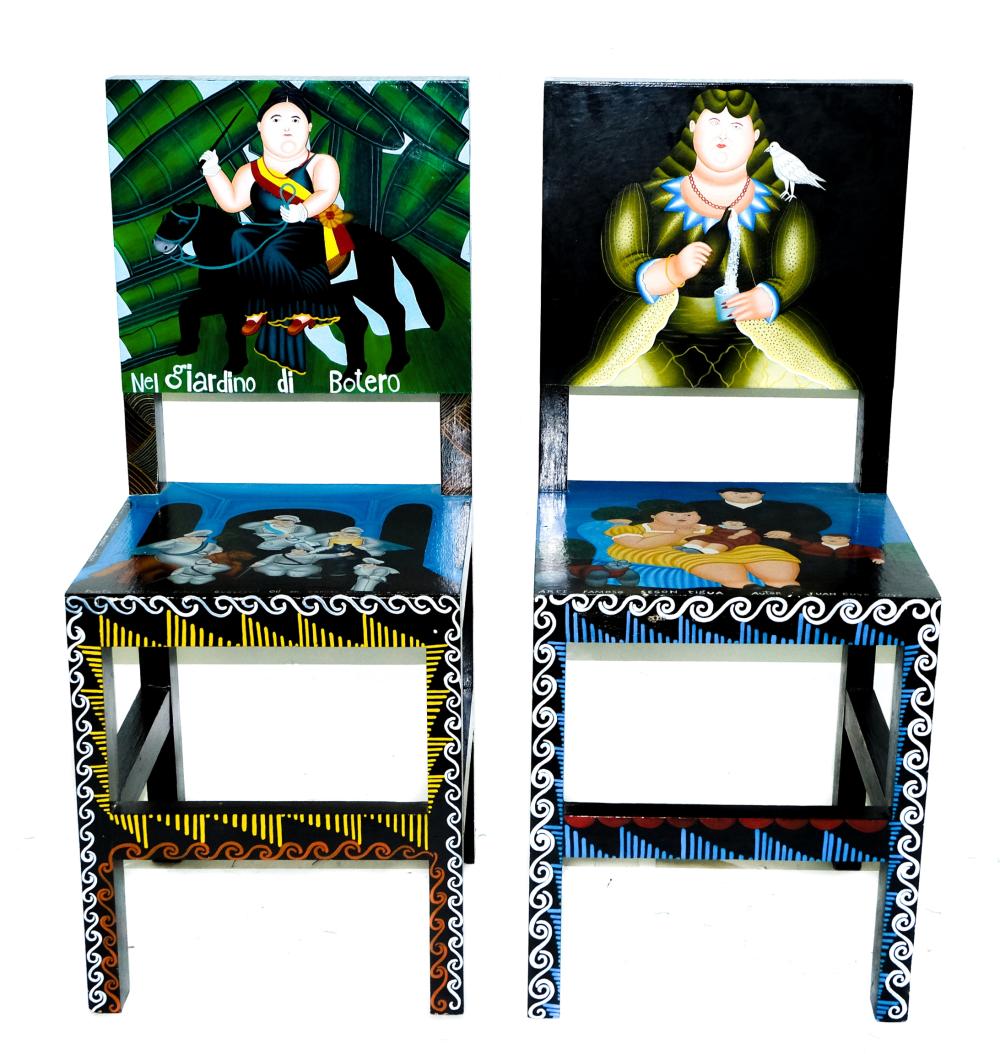 Appraisal: JUAN CUYO HAND PAINTED BOTERO STYLE SIDE CHAIRSOne of a