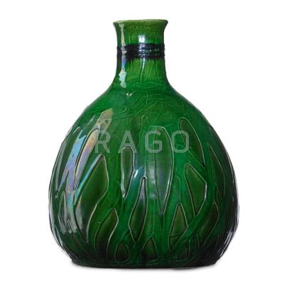 Appraisal: MAX LAUGER Large carved glazed faience vase Germany ca Stamped