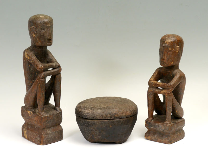 Appraisal: AFRICAN FIGURAL CARVINGS BOWL pieces total to include carved wood