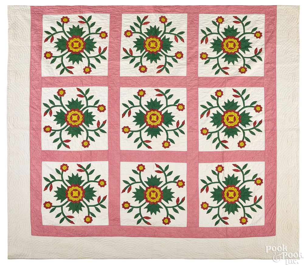 Appraisal: Pennsylvania whig rose quilt Pennsylvania whig rose quilt late th