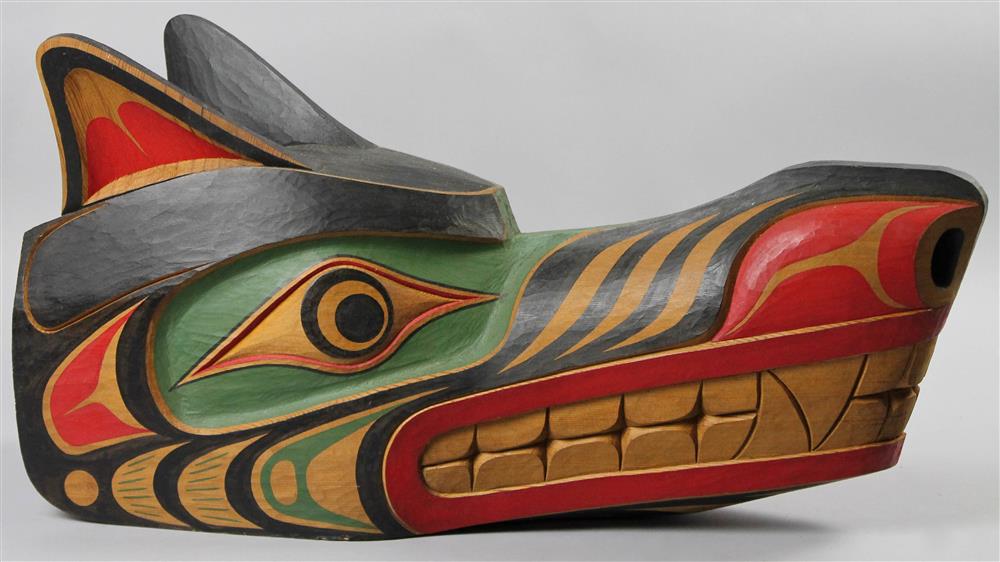 Appraisal: TOM PATTERSON CANADIAN - WOLF HEAD DRESS Painted wood sculpture