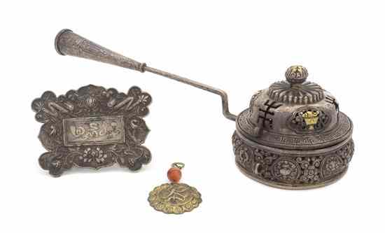 Appraisal: A Group of Three Himalayan Silver and Gilt Articles comprised