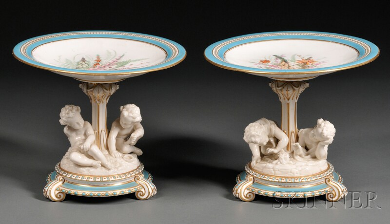 Appraisal: Pair of English Porcelain Figural Compotes th century the dish