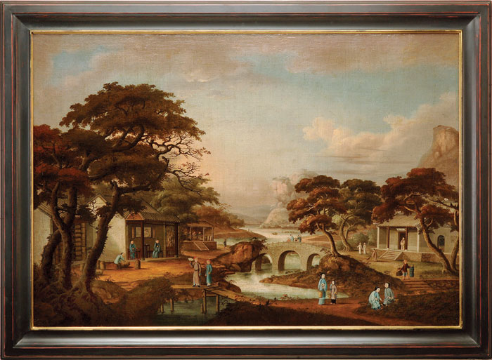 Appraisal: LARGE EARLY CHINA TRADE PAINTING DEPICTING THE CULTIVATION AND PROCESSING