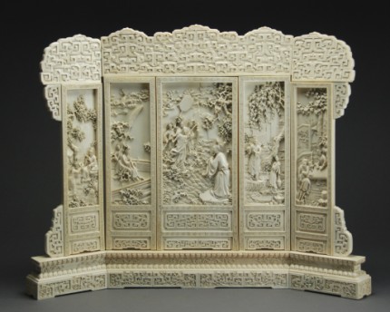 Appraisal: Each panel carved in intricate high relief with court ladies