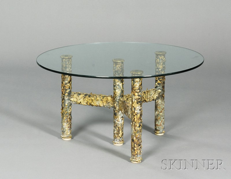 Appraisal: Coffee Table Attributed to Paul Evans Mixed metals and glass