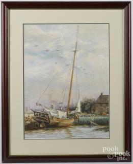 Appraisal: Watercolor river scene late th c with a sailboat and