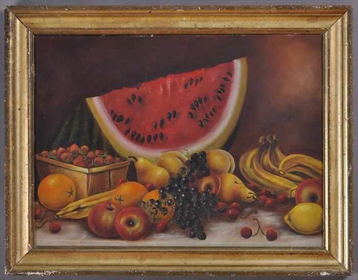 Appraisal: AMERICAN SCHOOL STILL LIFE WITH FRUIT Oil on canvas x