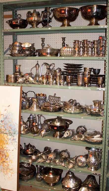 Appraisal: Large selection of silver-plated and silvered metal articles including candlesticks